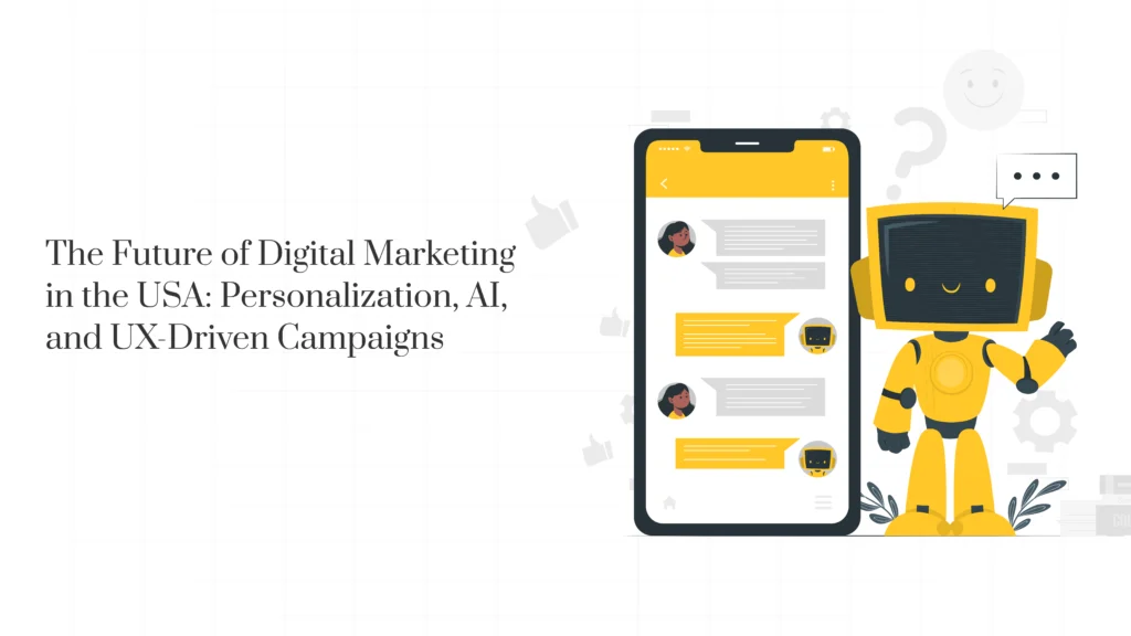 Futuristic digital marketing concept with AI, UX elements, and user personalization in USA