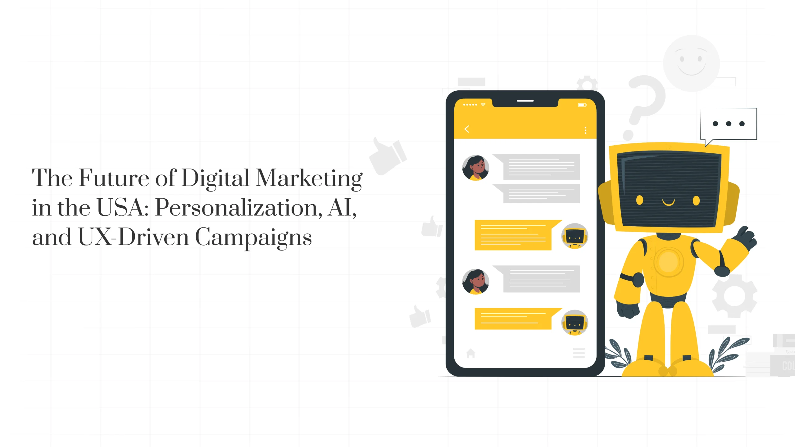 Futuristic digital marketing concept with AI, UX elements, and user personalization in USA